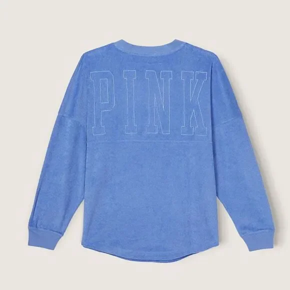 Victoria’s Secret Pink Varsity Terry Cloth V Neck Oversized Pullover - Picture 6 of 10